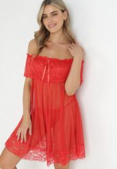 Czerwona Przezroczysta Koszula Nocna z Koronkową Falbaną i Stringami Zainalia. Czerwone koszule nocne damskie Born2be, l, bez wzorów, z koronki. Za 34.99 zł.