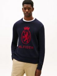 Tommy Hilfiger sweter z dzianiny Mężczyźni Bawełna niebieski|czerwony, XL. Czerwone swetry przez głowę męskie Tommy Hilfiger, m, bez wzorów, z bawełny, bez kołnierzyka. Za 379.95 zł.