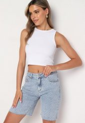 Jasnoniebieskie Szorty Jeansowe z Wysokim Stanem z Bawełny przed Kolano Neliyana. Niebieskie szorty damskie Born2be, l, bez wzorów, z bawełny, klasyczne, z podwyższonym stanem. Za 89.99 zł.