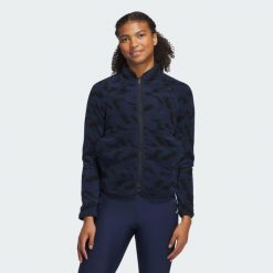 Bluza Ultimate365 Printed Fleece. Niebieskie bluzy damskie Adidas, xl, bez wzorów, z materiału, bez kaptura, na golfa. W wyprzedaży za 248.50 zł.