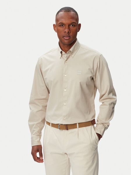 BOSS Koszula Ricoplus_M 50565626 Beżowy jasny Regular Fit. Brązowe koszule męskie Boss, m, bez wzorów, bez kołnierzyka, bez ramiączek. Za 449.99 zł.