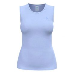 Koszulka techniczna damska Odlo Merino Performance. Niebieskie koszulki sportowe damskie Odlo, bez wzorów, z poliamidu, bez kołnierzyka, bez ramiączek. Za 170.50 zł.