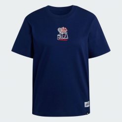 Koszulka Mini Embroidery Graphic. Niebieskie t-shirty damskie Adidas, bez wzorów, klasyczne, bez kołnierzyka. Za 109.00 zł.
