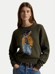 Polo Ralph Lauren Sweter 211B17762001 Zielony ciemny Relaxed Fit. Zielone swetry damskie Polo Ralph Lauren, xl, bez wzorów, z bawełny, bez kołnierzyka, bez ramiączek, bez kaptura. Za 2,699.00 zł.