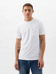 T-SHIRT MĘSKI GAP KOSZULKA BAWEŁNIANA NA CO DZIEŃ 857901-04-S. Białe koszulki sportowe męskie GAP, m, bez wzorów, z bawełny, bez kołnierzyka, bez ramiączek, na fitness i siłownię. Za 119.00 zł.