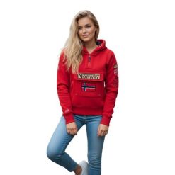 Bluza turystyczna damska Geographical Norway Gymclass. Czerwone bluzy damskie Geographical Norway, l, bez wzorów, z poliesteru, z kapturem. Za 202.00 zł.