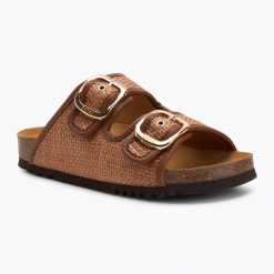 Klapki damskie Scholl Noelle Raffia. Brązowe klapki damskie Scholl, bez wzorów, z materiału, biznesowe, bez obcasa. Za 269.99 zł.