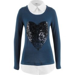 Sweter 2 w 1 z koszulową wstawką, długi rękaw bonprix ciemnoniebieski. Swetry damskie marki bonprix. Za 79.99 zł.