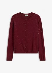 Sweter rozpinany z połyskującymi kamieniami. Czarne kardigany damskie bonprix, bez wzorów, z wiskozy. Za 149.99 zł.