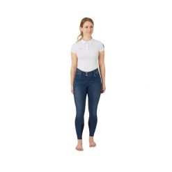 Damskie spodnie jeździeckie w jeans pełnym chwycie i z wysoką talią Horze Kaia. Niebieskie spodnie materiałowe damskie HORZE, m, bez wzorów, z bawełny, z podwyższonym stanem. Za 410.00 zł.
