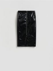 Spódnica midi z suwakiem - czarny. Czarne spódnice damskie Reserved, l, bez wzorów, ze skóry, midi, dopasowane. Za 149.99 zł.