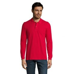 Męska Koszulka Polo Perfect Plain Pique Z Długim Rękawem. Czerwone koszulki polo męskie SOL'S, m, bez wzorów, bez kołnierzyka, bez ramiączek, trekkingowe. Za 83.99 zł.