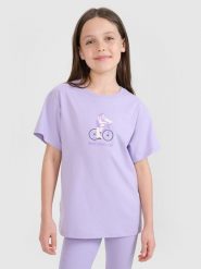 4F T-shirt regular z nadrukiem dziewczęcy - fioletowy 152 (11-12 lat). Fioletowe t-shirty i topy dla dziewczynek 4f, bez wzorów, z bawełny, bez ramiączek. W wyprzedaży za 19.99 zł.