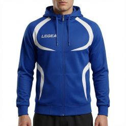 Kurtka rozgrzewkowa Męska Tunezja niebiesko-biała. Białe kurtki męskie Legea, m, bez wzorów, z poliesteru, do biegania. Za 68.00 zł.