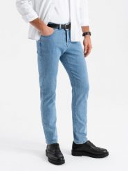 Klasyczne męskie spodnie jeansy SLIM FIT z elastanem – jasnoniebieskie V2 OM-PADP-0216 - XXL. Niebieskie jeansy męskie Ombre Clothing, klasyczne. Za 125.99 zł.