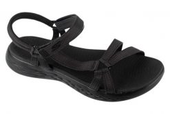 Sandały damskie, On the GO 600 - Brilliancy. Czarne sandały damskie Skechers, bez wzorów, z materiału, bez obcasa, bez zapięcia. Za 189.99 zł.