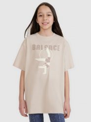 4F T-shirt oversize z nadrukiem dziewczęcy - beżowy 164 (13-14 lat). Brązowe t-shirty i topy dla dziewczynek 4f, bez wzorów, z bawełny, bez ramiączek. W wyprzedaży za 19.99 zł.