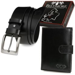 Zestaw Męski Skórzany Premium Beltimore Portfel Pasek Klasyczny U31 : Kolory - Czarny, Rozmiar Pasków - R.95-110 Cm. Czarne paski damskie bez wzorów, z jeansu. Za 114.99 zł.