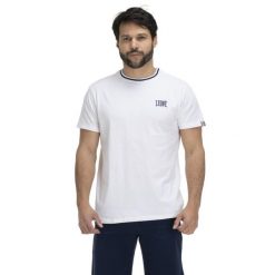 Podstawowy t-shirt męski z okrągłym dekoltem. Białe koszulki sportowe męskie LEONE 1947 APPAREL, l, bez wzorów, z tkaniny, bez kołnierzyka, bez ramiączek, na fitness i siłownię. Za 82.10 zł.