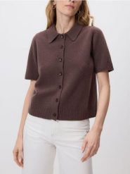 Wełniany sweter polo - brązowy. Brązowe swetry damskie Reserved, l, bez wzorów, z wełny, bez kołnierzyka, bez ramiączek, bez kaptura. Za 149.99 zł.
