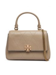 Tory Burch Torebka Charlie Quilted Mini Top Handle Chain Wallet 186032 Beżowy. Brązowe torebki do ręki damskie Tory Burch, bez wzorów, ze skóry, bez dodatków. Za 2,024.00 zł.