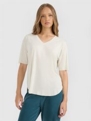 4F T-shirt oversize z modalem damski - beżowy M. Brązowe t-shirty damskie 4f, m, bez wzorów, bez kołnierzyka. Za 99.99 zł.