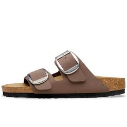 Klapki Birkenstock Arizona Big Buckle Birkibuc Damskie. Brązowe klapki damskie Birkenstock, bez wzorów, z nubiku, eleganckie, bez obcasa. Za 508.80 zł.