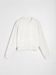 Bluza crewneck basic - kremowy. Białe bluzy damskie Sinsay, l, bez wzorów, z dzianiny, bez kaptura. Za 45.99 zł.