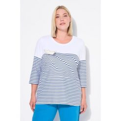 Damskie Bluzka pasy papierowa łódka dekolt łódkowy rękawy 3/4. Białe bluzki damskie Ulla Popken, plus size, bez wzorów, z bawełny, bez kołnierzyka, plus size, bez ramiączek. W wyprzedaży za 111.99 zł.
