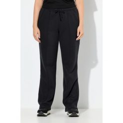 Damskie Spodnie dresowe zaszewki szerokie nogawki elastyczny pas. Czarne spodnie dresowe damskie Ulla Popken, plus size, bez wzorów, z bawełny. W wyprzedaży za 191.99 zł.