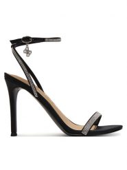 Guess Sandały FLJCHR SAT03 Czarny. Czarne sandały damskie Guess, z aplikacjami, ze skóry, bez obcasa, na szpilce, bez zapięcia. Za 559.99 zł.