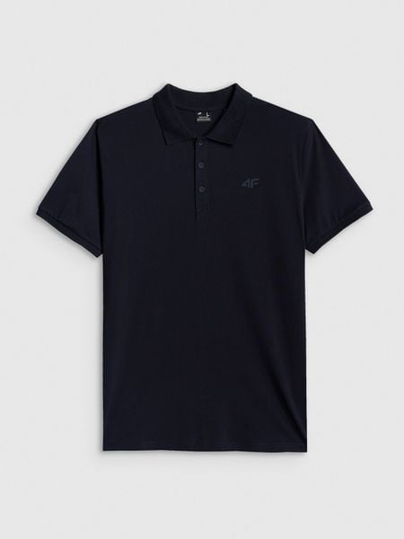 4F Koszulka polo regular męska - granatowa XL. Niebieskie koszulki polo męskie 4f, m, bez wzorów, z bawełny, klasyczne, bez ramiączek. Za 89.99 zł.