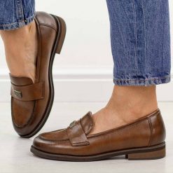 Brązowe skórzane mokasyny damskie Potocki 19465. Brązowe mokasyny damskie POTOCKI, z jeansu, casualowe. Za 229.00 zł.