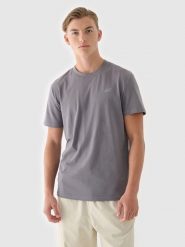 4F T-shirt regular gładki męski - szary S. Szare koszulki sportowe męskie 4f, m, bez wzorów, z bawełny, klasyczne, bez kołnierzyka. Za 49.99 zł.