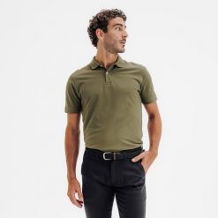 Koszulka polo do golfa z krótkim rękawem męska Inesis MW500. Zielone buty sportowe męskie INESIS, z bawełny, bez zapięcia, na golfa. Za 59.99 zł.