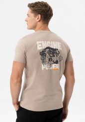 T-shirt z nadrukiem na plecach T-ENGIN. Brązowe t-shirty męskie Volcano, na lato, l, bez wzorów, z bawełny, klasyczne, bez kołnierzyka. Za 59.99 zł.