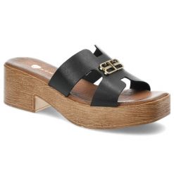 Czarne Stylowe Klapki Armodo Wygodne Obuwie Damskie. Czarne klapki damskie Armodo, bez wzorów, bez obcasa, na obcasie, bez zapięcia. Za 269.00 zł.