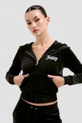 JUICY COUTURE Czarna damska bluza Robertson Caviar Hoodie. Czarne bluzy damskie Juicy Couture, s, bez wzorów, bez kaptura. W wyprzedaży za 309.99 zł.