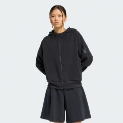BLUZA Z KAPTUREM SOFT LUX Z SUWAKIEM NA CAŁEJ DŁUGOŚCI. Czarne bluzy damskie Adidas, xl, bez wzorów, z bawełny, z kapturem. Za 349.00 zł.