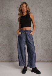 Niebieskie Spodnie Casual Barrel High Waist z Gumką i Wiązaniem w Pasie Janesa. Niebieskie jeansy dla dziewczynek Renee, z jeansu, casualowe, z podwyższonym stanem. Za 79.99 zł.