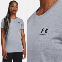 Koszulka fitness damska Under Armour Sportstyle LC. Szare obuwie sportowe damskie Under Armour, bez wzorów, na fitness i siłownię. Za 129.99 zł.
