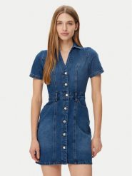 Morgan Sukienka jeansowa 241-ROGLA Niebieski Regular Fit. Niebieskie sukienki damskie Morgan, bez wzorów, z bawełny, bez kołnierzyka, bez ramiączek. Za 249.99 zł.