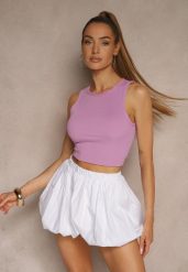 Jasnofioletowy Crop Top z Prążkowanego Materiału Nevonessa. Fioletowe bluzki damskie Renee, na lato, l, bez wzorów, z dzianiny, bez kołnierzyka, bez ramiączek. Za 34.99 zł.