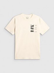 4F T-shirt regular z nadrukiem męski - biały XXL. Białe koszulki sportowe męskie 4f, m, bez wzorów, z materiału, bez kołnierzyka, bez ramiączek. Za 59.99 zł.