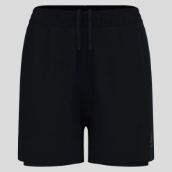 Spodenki damskie Odlo ESSENTIAL 4 INCH 2-in-1 short. Czarne szorty sportowe damskie Odlo, uniwersalny, bez wzorów, z materiału, do biegania. Za 249.99 zł.