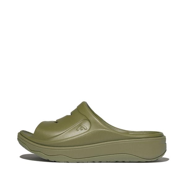 Klapki damskie FitFlop Tonal Rubber. Zielone klapki damskie FIT FLOP, bez wzorów, z gumy, klasyczne, bez obcasa, na szpilce. Za 359.50 zł.