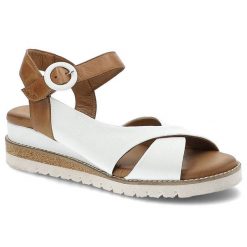 Białe Sandały Artiker Wygodne Skórzane Buty. Białe klapki damskie Artiker, bez wzorów, ze skóry, bez obcasa, na koturnie, bez zapięcia. Za 299.00 zł.