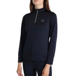 Damska techniczna koszulka polo do jazdy konnej Montar Everly. Niebieskie koszulki sportowe damskie MONTAR, xl, bez wzorów, z materiału, bez kołnierzyka, bez ramiączek, na fitness i siłownię. Za 260.00 zł.