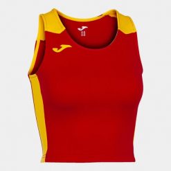 Tank top do biegania damski Joma Record II Crop top. Czerwone koszulki sportowe damskie Joma, l, bez wzorów, bez kołnierzyka, bez ramiączek, do biegania. W wyprzedaży za 124.95 zł.