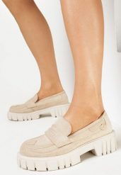 Beżowe Wsuwane Mokasyny na Grubej Podeszwie Aniston. Brązowe mokasyny damskie Born2be, eleganckie. Za 149.99 zł.